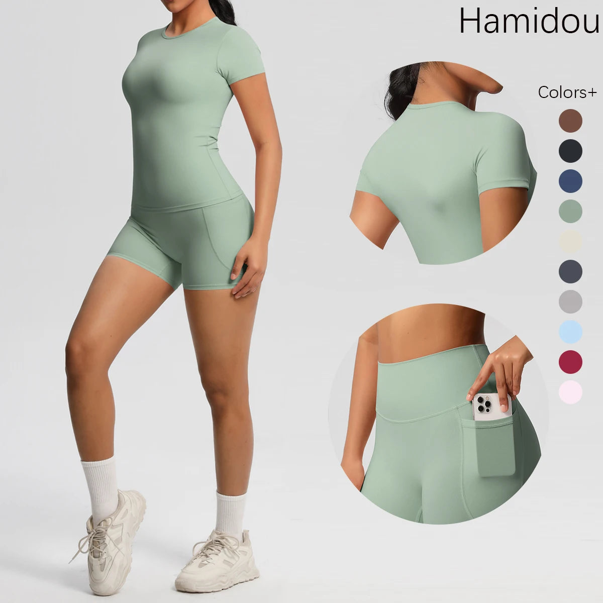 Workout Sportswear 2Pcs Piece Set/Female Yoga Shirt Push Up Workout Clothes/Women Outdoors Sport  High Waist  Fitness Sport Shorts.