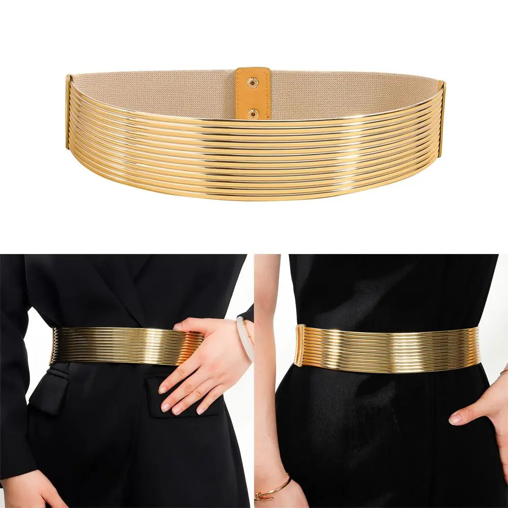 Fashioned Gold Waist Belt/Ladies Golden Buttoning Belt/Tight Waistband Fashion Accessory for Women.