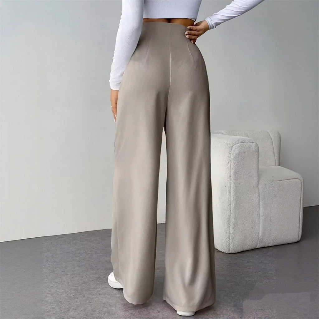 Fashioned Wide Leg Trouser’s/Non~Zipper Comfortable Fit/High Waist Pant’s/Slightly Stretched/Tatting Pattern Pant’s/Solid Colored Street Wear Clothing.