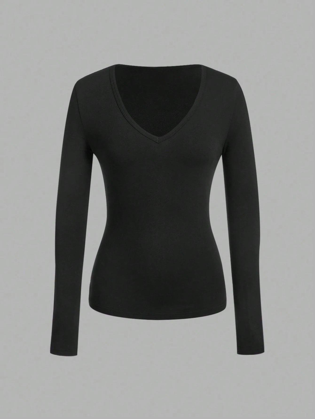 Long-Sleeve V-Neck Fitted Top – Soft Stretch Everyday Essential