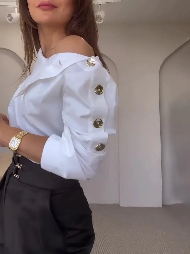 Casual Long-sleeve Button Women's Blouse Spring Chic White Tops Office Shirts Female