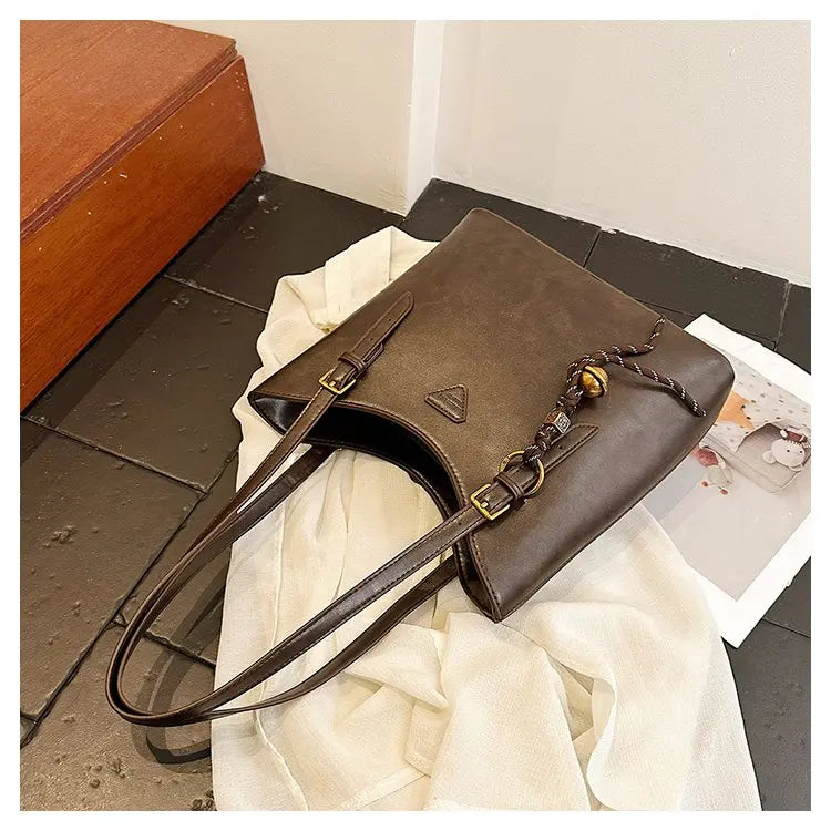 Women’s PU Leather Shoulder Tote Bag – Elegant Structured Handbag with Gold-Tone Accents | Modern Blend Boutique