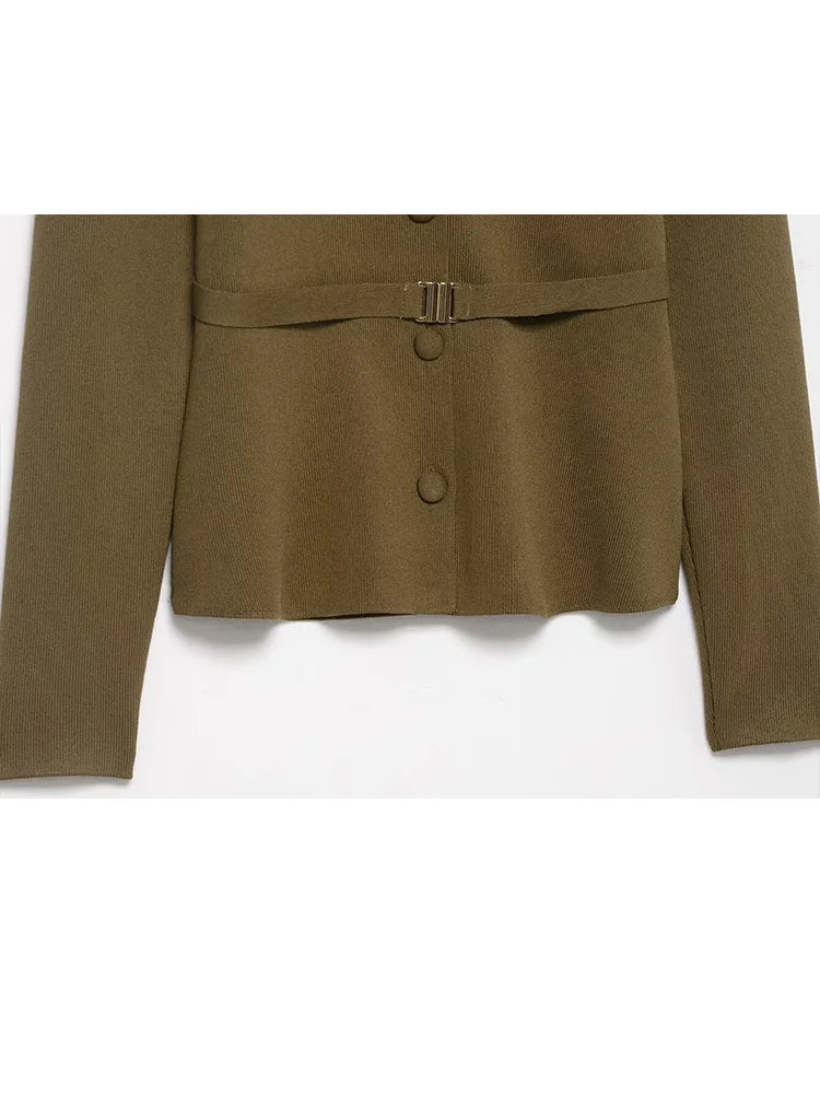 Women’s Olive Green Knit Blazer & Midi Skirt Set | Elegant Two-Piece Business Casual Suit | Fall Winter Fashion