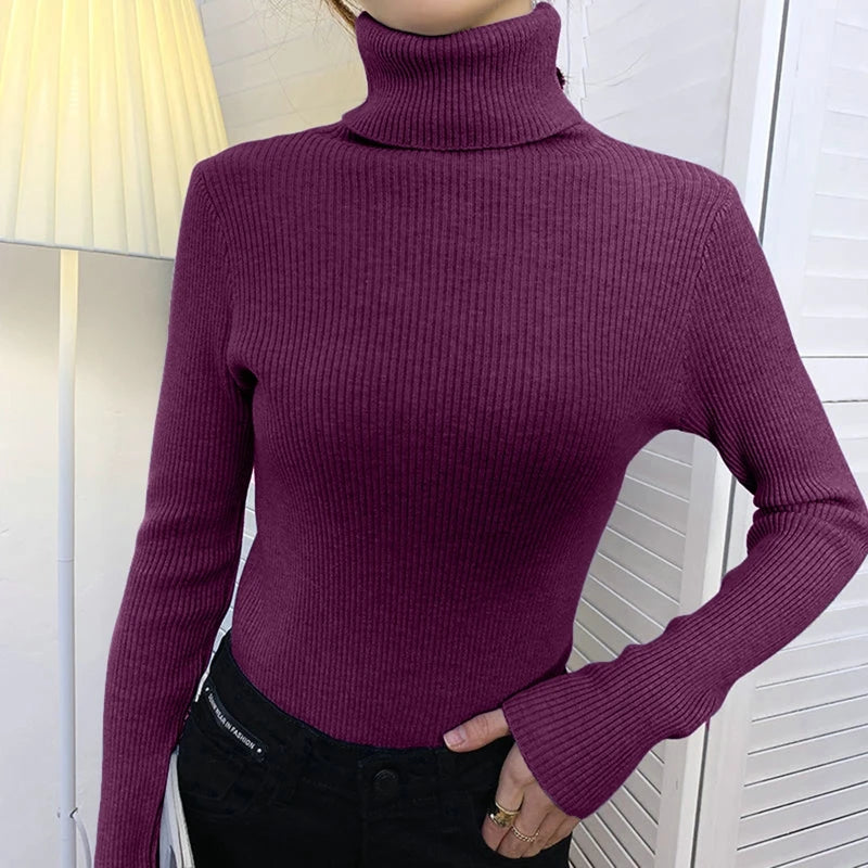 Pullover High Neck~Knitted Ribbed Turtleneck/Soft Pullovers Cashmere Jumpers. Stretch in size.