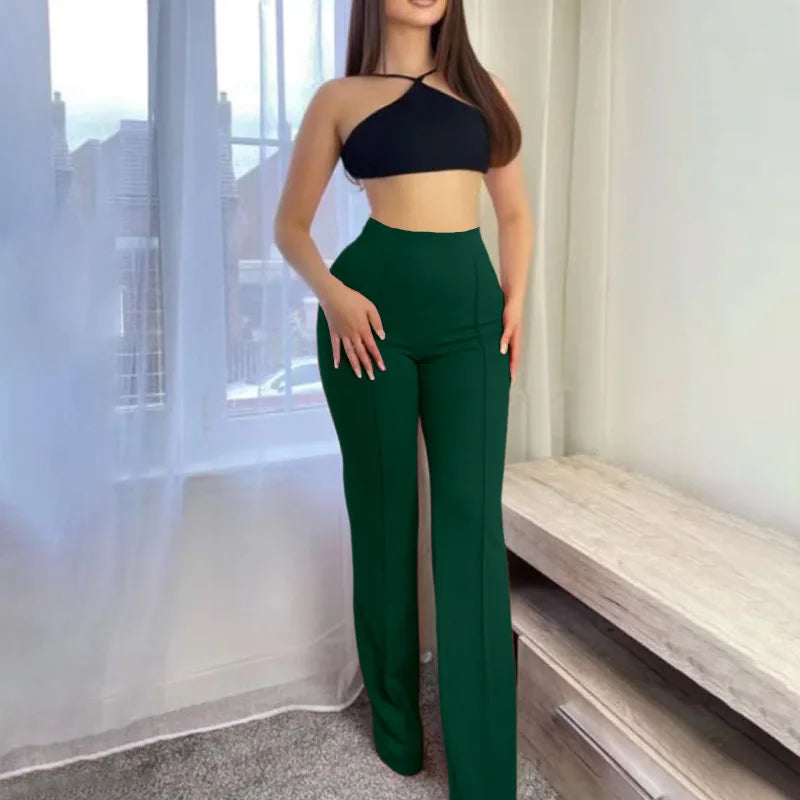 High Rise Bell-Bottoms/Solid Slim Trousers/Trendy Autumn Blended Flared Bottoms.