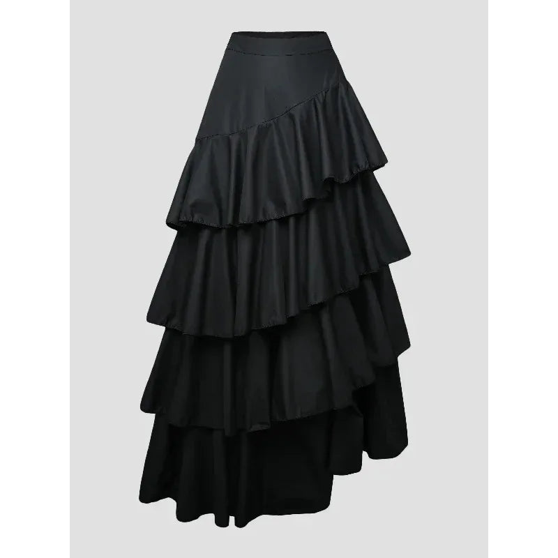 Elegant Midi Skirt’s/Autumn Falbala Swing Party/A-Line Classic/Vintage High Waist Skirt’s/Black/White.