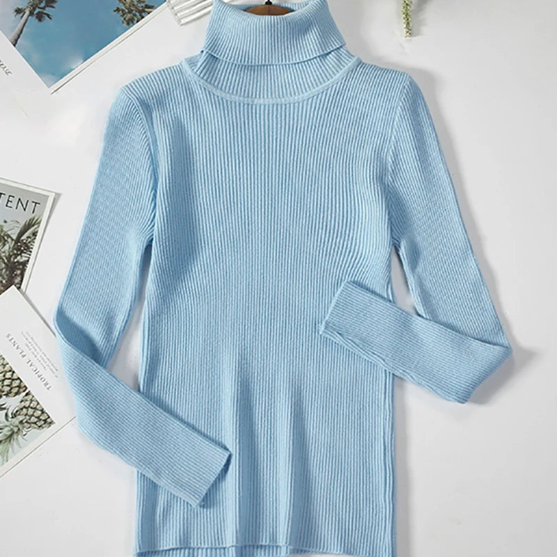 Pullover High Neck~Knitted Ribbed Turtleneck/Soft Pullovers Cashmere Jumpers. Stretch in size.