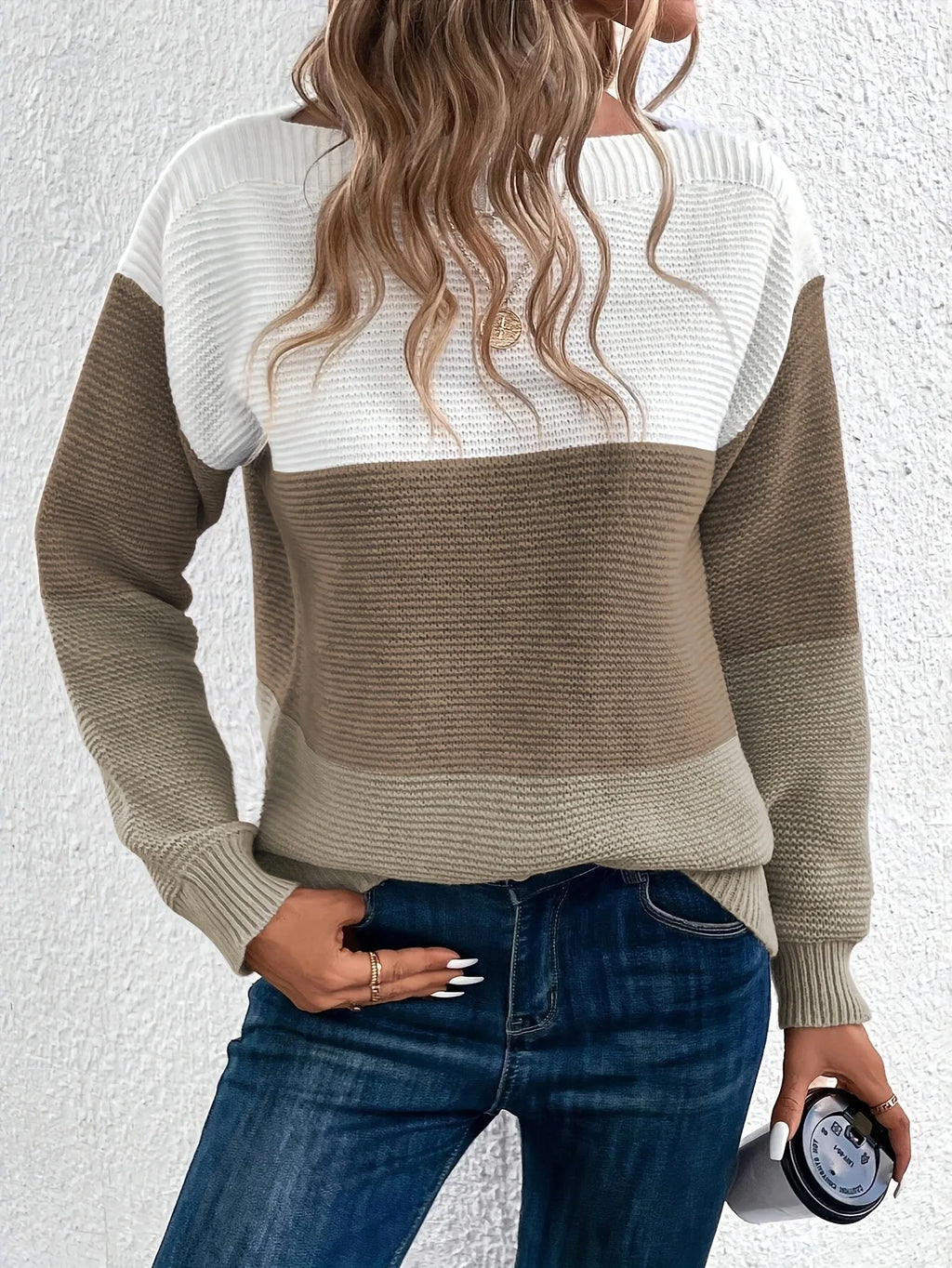 Three-Colored Patchwork Sweater/Casual Loose Jumper Wear/Female Autumn Winter Knitted Thickened Warm Tops.