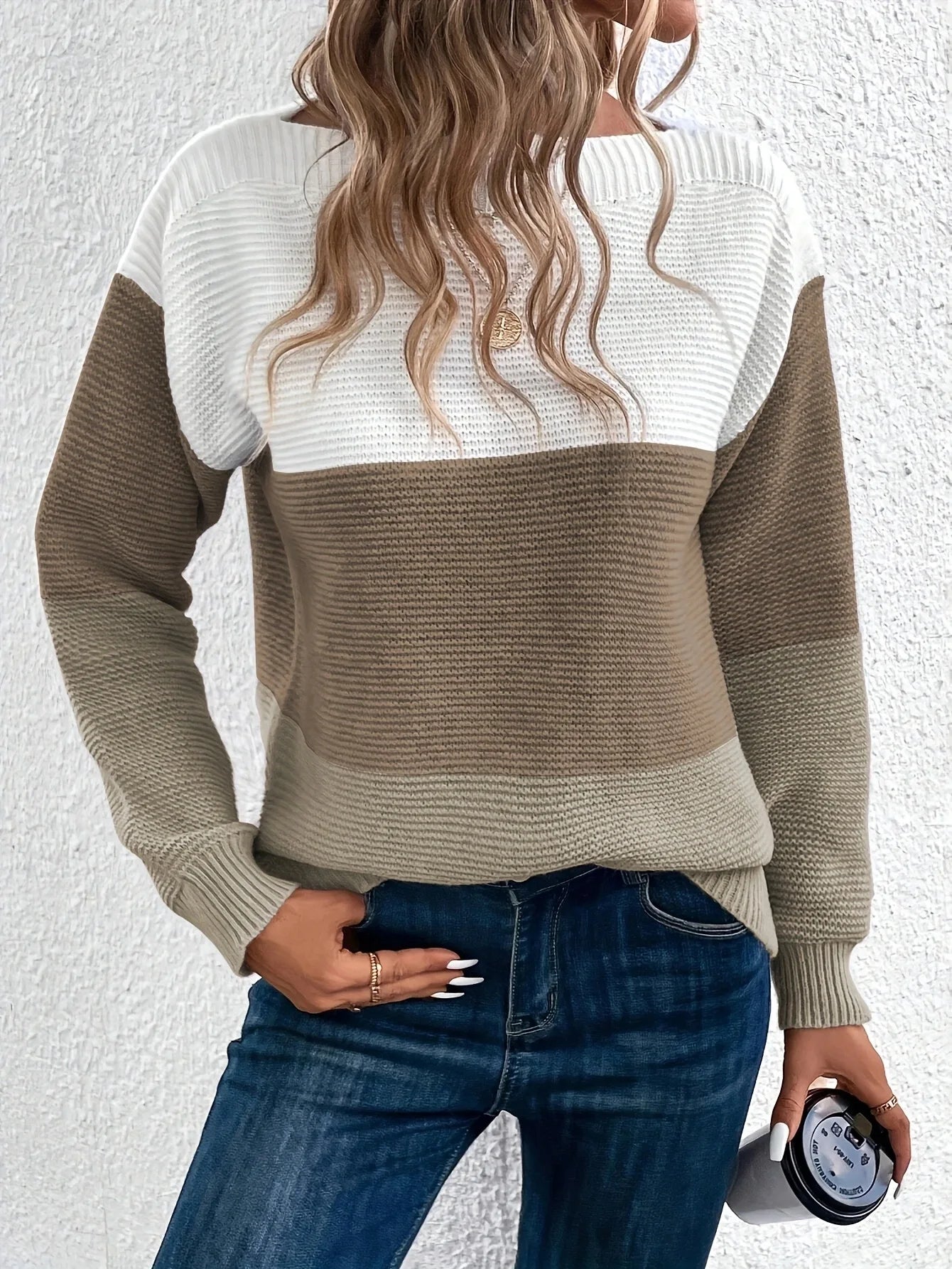 Three-Colored Patchwork Sweater/Casual Loose Jumper Wear/Female Autumn Winter Knitted Thickened Warm Tops.