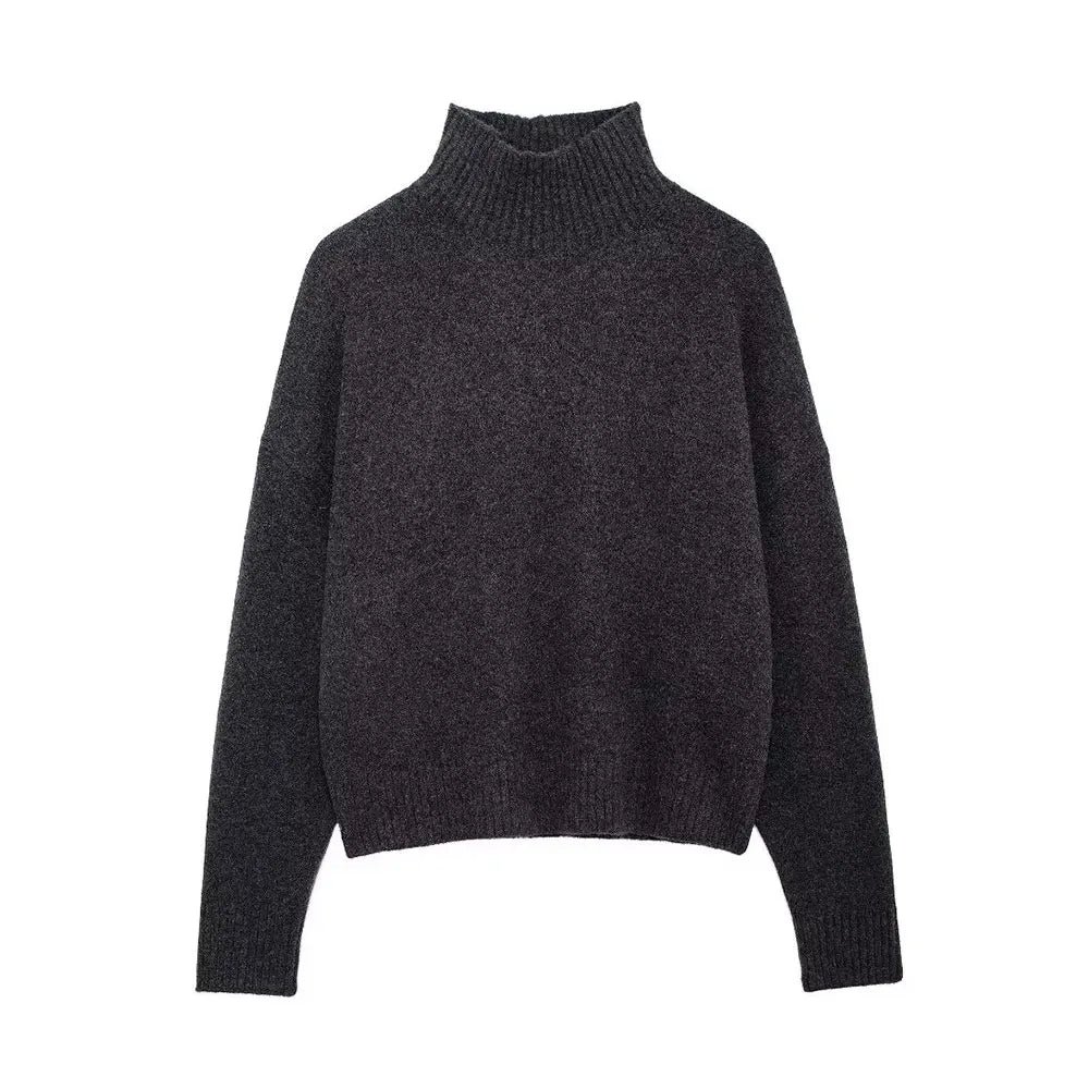 Turtleneck Knitted Sweater/High Collar/Long Sleeves Female Chic Lady/Casual Mujer Cardigan Outfits.