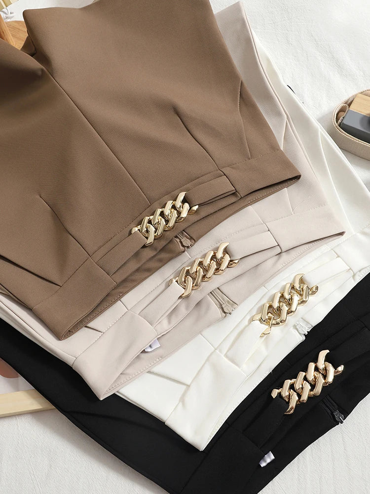 Comfortable High Waist/Slim Suit Shorts/Casual Wide Leg Shorts/HELIAR Suits Shorts/Mini Shorts Zipper A-line.