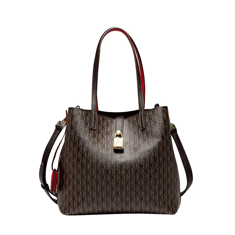 Premium Versatile Leather/Crossbody Bag Ladies Large Capacity/Daily Commuter Tote Bag/Letter Print Design With Slot Pocket.