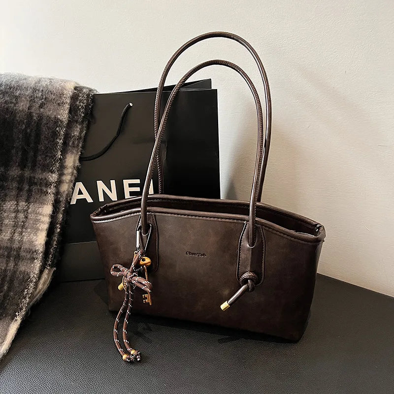 PU Leather Shoulder Bags For Women. Winter Y2K Trend Female Crossbody Bag Lady Handbags And Purses Retro Tote Bag.