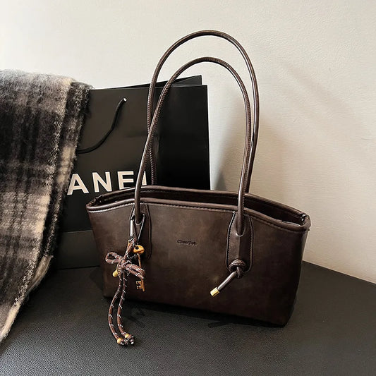 PU Leather Shoulder Bags For Women. Winter Y2K Trend Female Crossbody Bag Lady Handbags And Purses Retro Tote Bag.