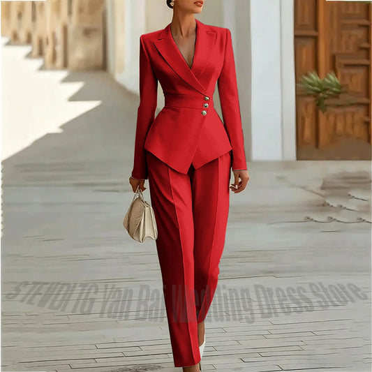 Modern Blend Boutique Luxury Tailored 2-Piece Women’s Suit Set – Elegant Slim Fit Business & Formal Blazer Trouser Outfit