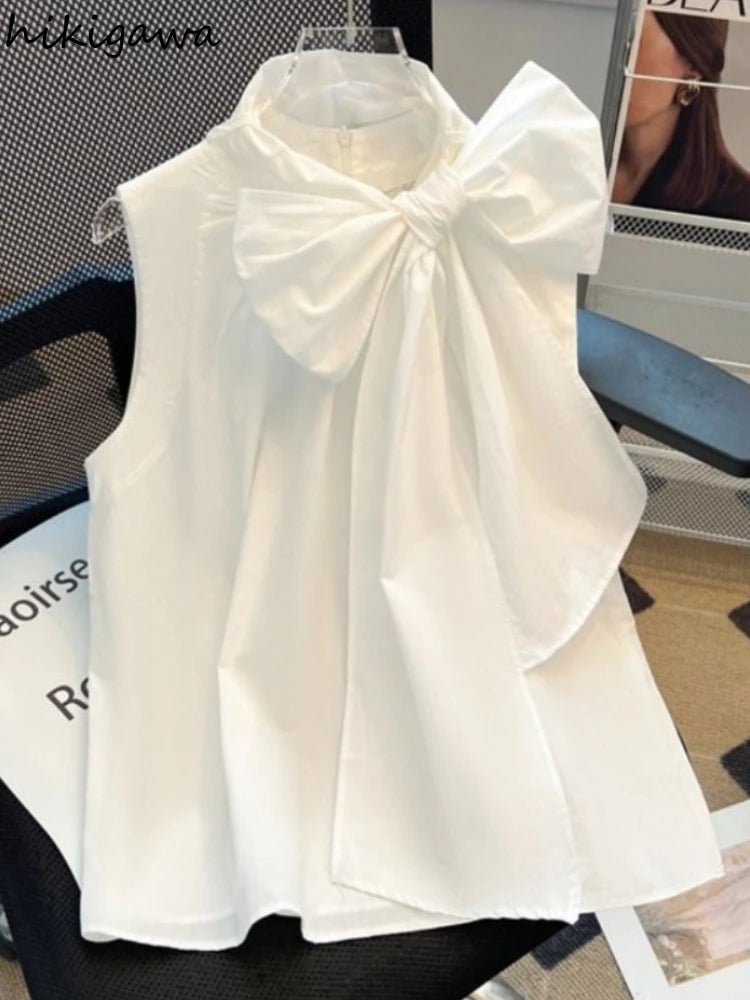 Mini Bow Tuckernuck/NEW White Blythe Ruffle Collar Preppy Sleeveless White Blouse for Women/Sleeveless Loose Shirts Fashion Sweet/All EventTops.