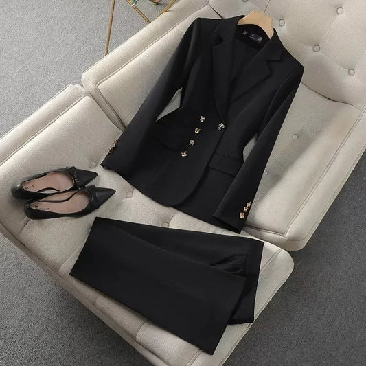 Women’s Elegant Tailored Blazer & Trouser Suit Set – Executive Workwear