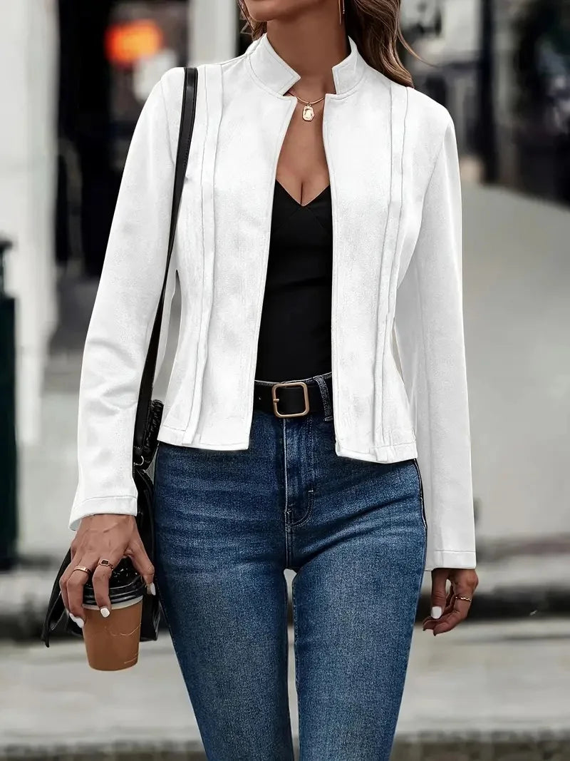 Faux Suede Leather Jacket/Winter Solid Color Long Sleeved Versatile Cardigan Short Jacket.