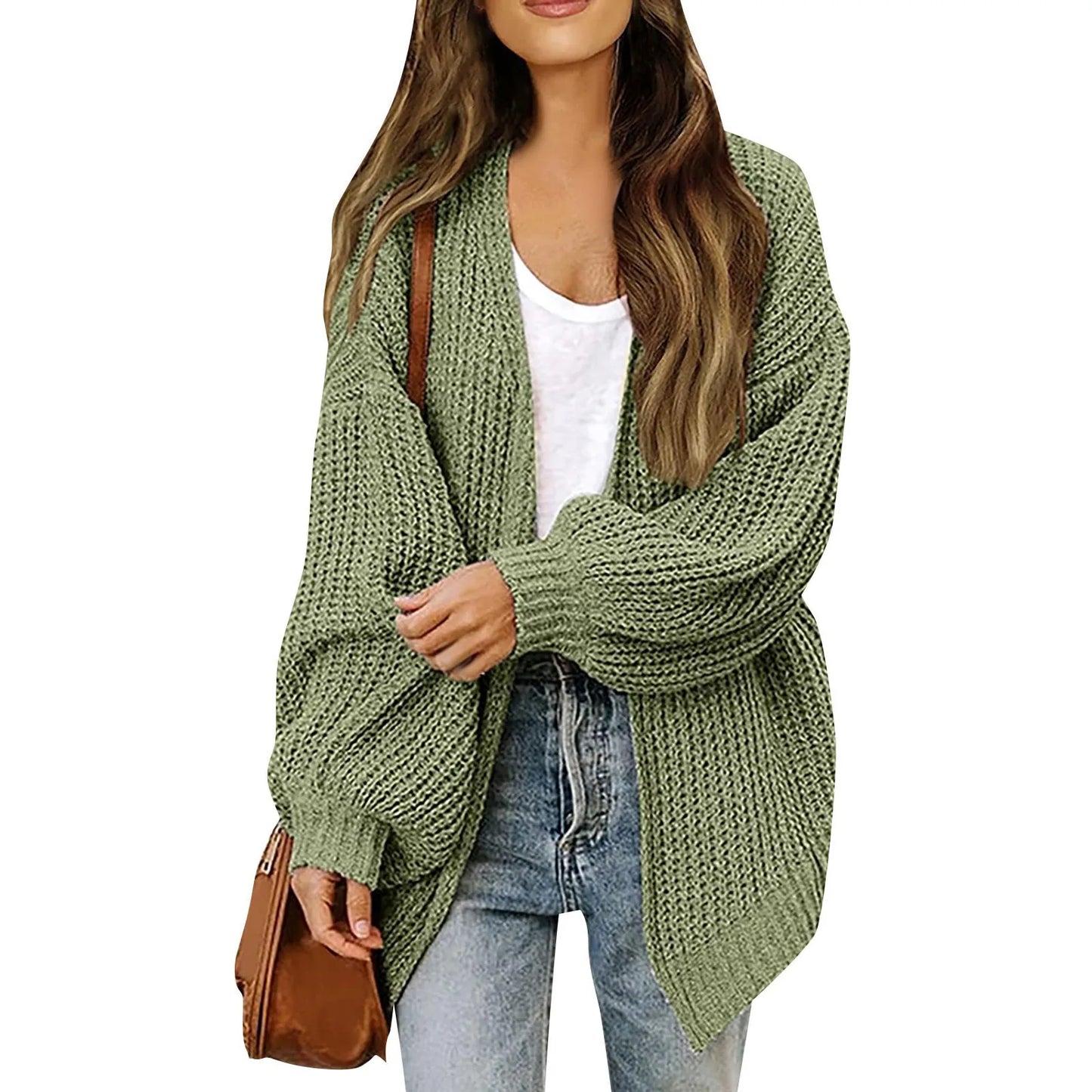 Lantern Sleeve Thick-Knit Cardigan | Timeless Elegance Knit