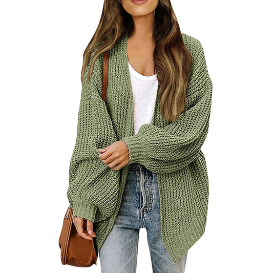 Lantern Sleeve Thick-Knit Cardigan | Timeless Elegance Knit