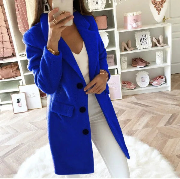 Fashion Woolen Blended Winter Coat’s/Turn Down Collar/Long Sleeve Double Breasted Woolen Coat for Women.