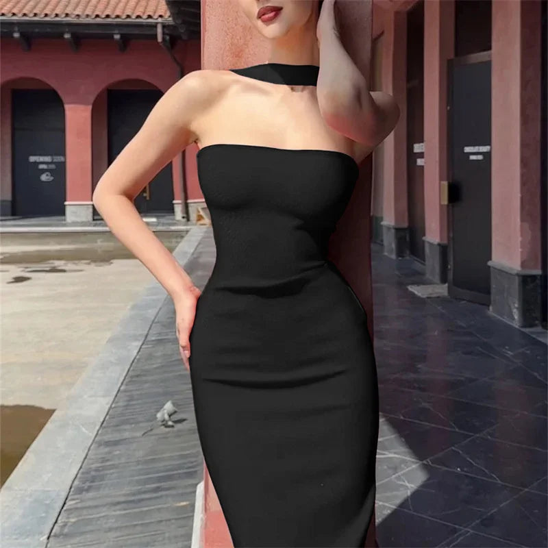 Elegant Halter Neck Bodycon Maxi Dress for Women – Strapless Backless Sleeveless Evening Party Dress | Modern Blend Boutique