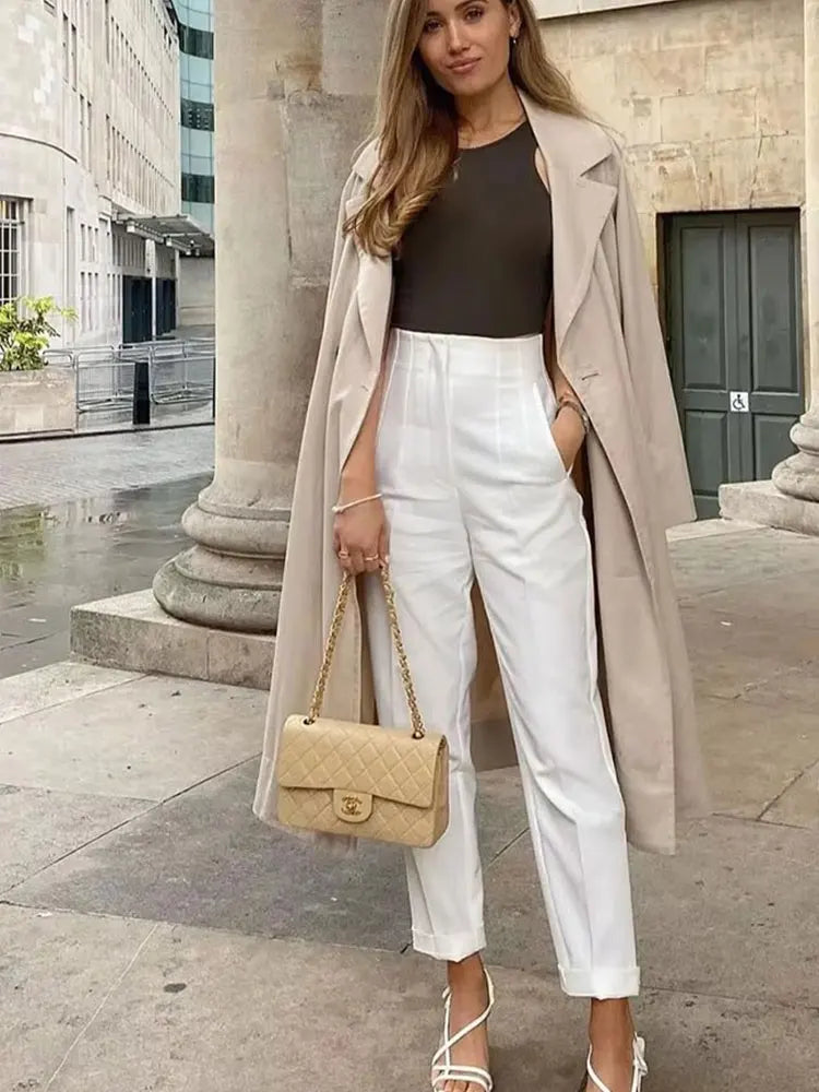 Solid HH Flat Front Pencil Pant’s/High Waist Casual Streetwear/Woven  Trouser’s Office Wear Chic Pant’s.