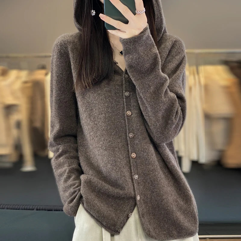 Women’s Soft Knit Hooded Button-Up Cardigan | Cozy Lightweight Hoodie Sweater for Fall & Winter | Casual Chic Layering Top