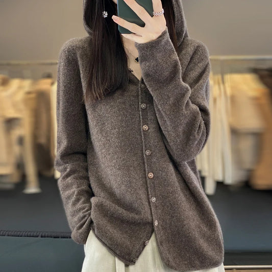 Women’s Soft Knit Hooded Button-Up Cardigan | Cozy Lightweight Hoodie Sweater for Fall & Winter | Casual Chic Layering Top