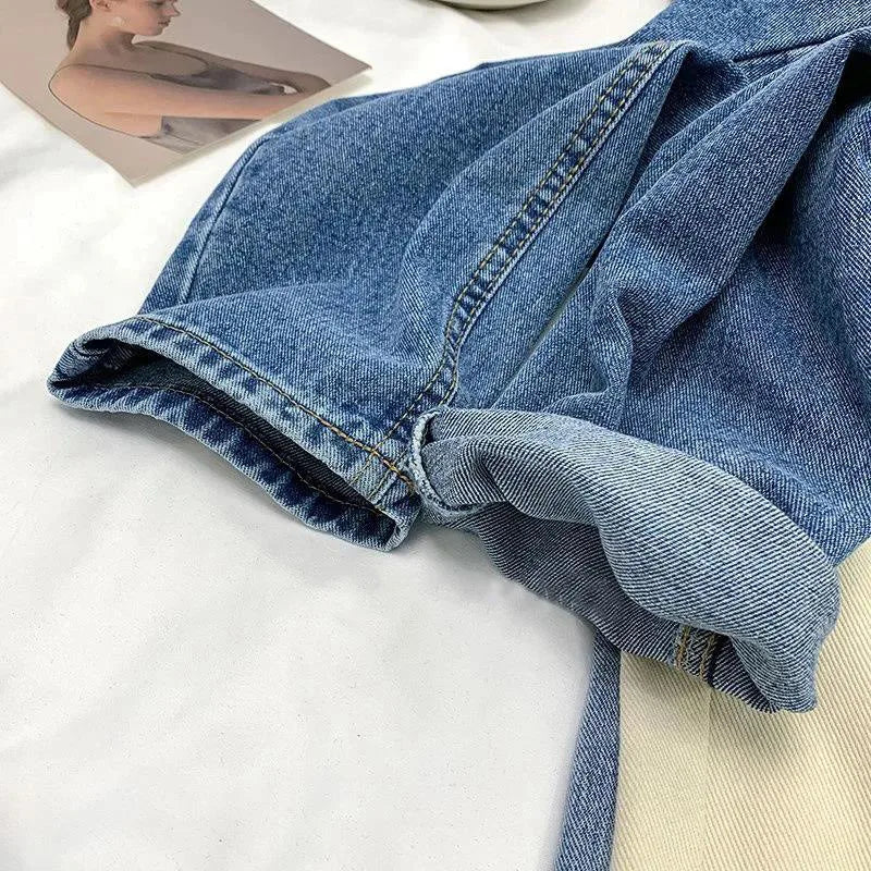 Symmetry Multi Style Pants/Stylish High Waisted Denim/Straight Leg Jeans Female Trousers/Pockets Roll Up Cuffs Casual Trendy Look.