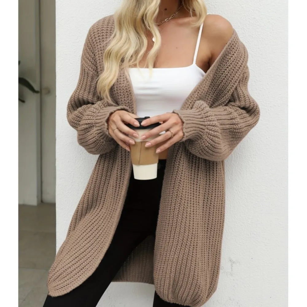 Lantern Sleeve Thick-Knit Cardigan | Timeless Elegance Knit