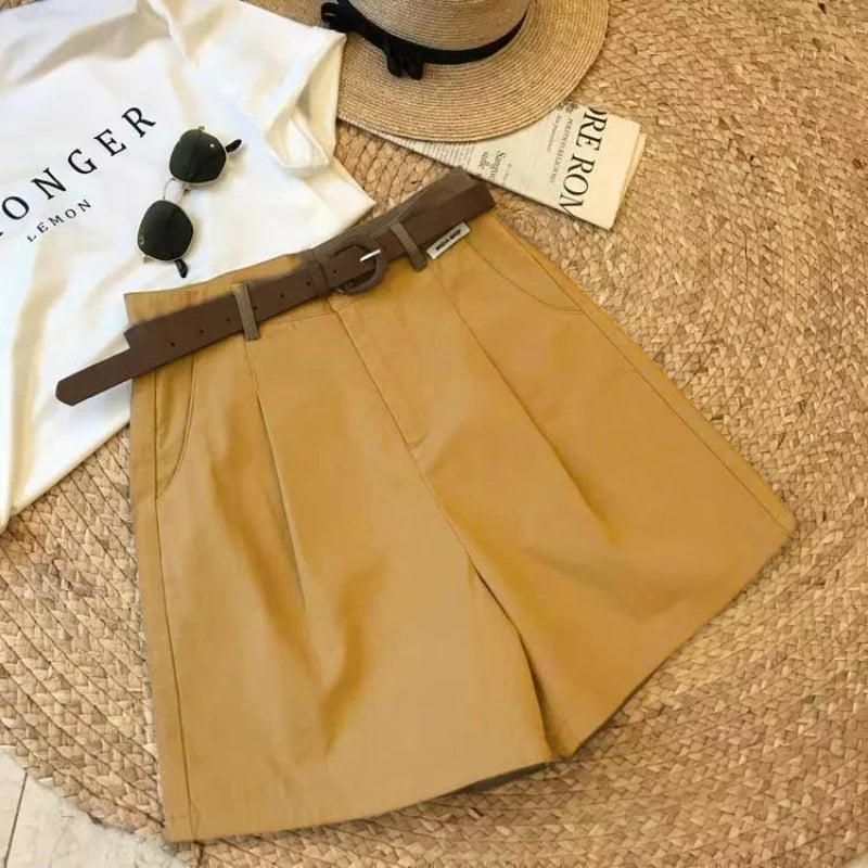 New Chic Fashion Lady's Short’s/Belted Elegant Short’s/Women's Straight Leg Matching Basic Female Wide Leg Short’s.