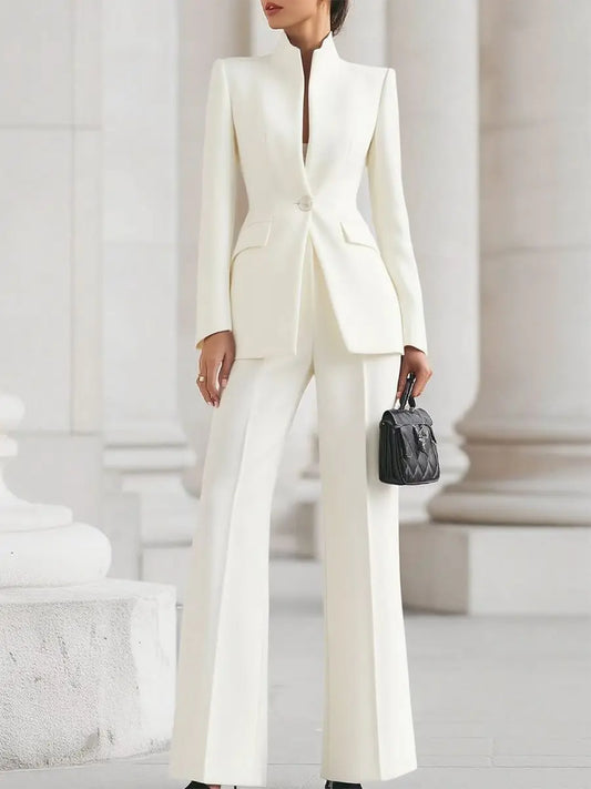 Elegant Tailored Long Sleeve Blazer & Wide-Leg Pant Suit Set – Timeless Professional Luxury Outfit for Women | Modern Blend Boutique