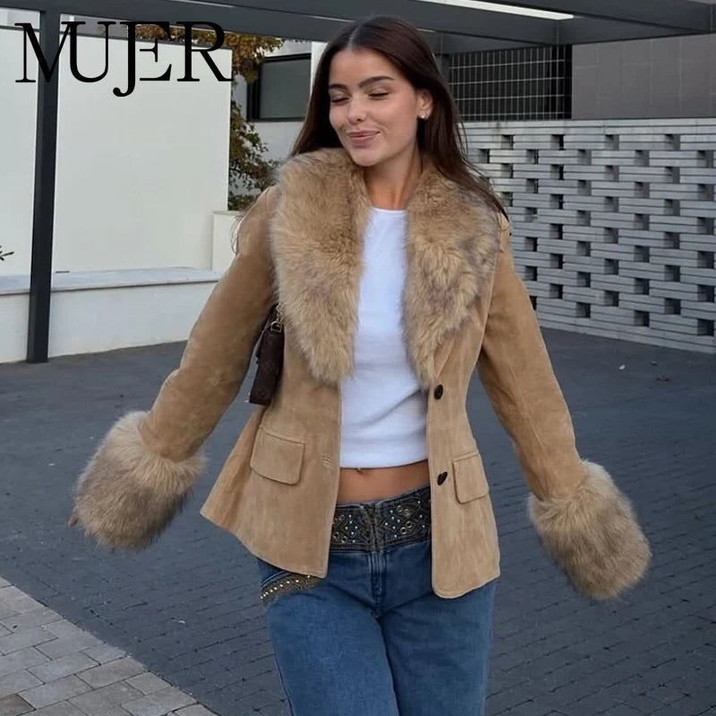 Luxury Faux Fur Suede Blazer for Women | Winter Faux Leather Tailored Coat/Faux Leather Women's Tailoring Well Fitted Coats and Jacket.