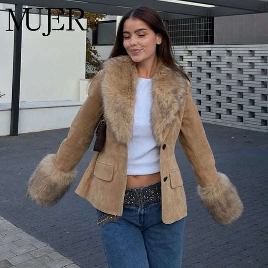 Luxury Faux Fur Suede Blazer for Women | Winter Faux Leather Tailored Coat/Faux Leather Women's Tailoring Well Fitted Coats and Jacket.