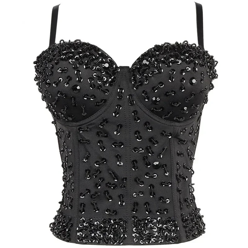 Fashion Sequined Tank Top/Shiny Shaper Push Up Bra/Sexy Halter Cropped Top/Bralette Corset Camis.