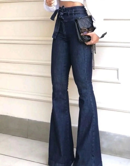 High-Waist Dark Wash Flare Jeans for Women | Vintage Bell Bottom Denim Pants