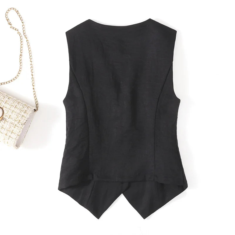 Modern Button Down Linen waistcoat/High end slim-fit short sleeveless suit V-neck vest clip