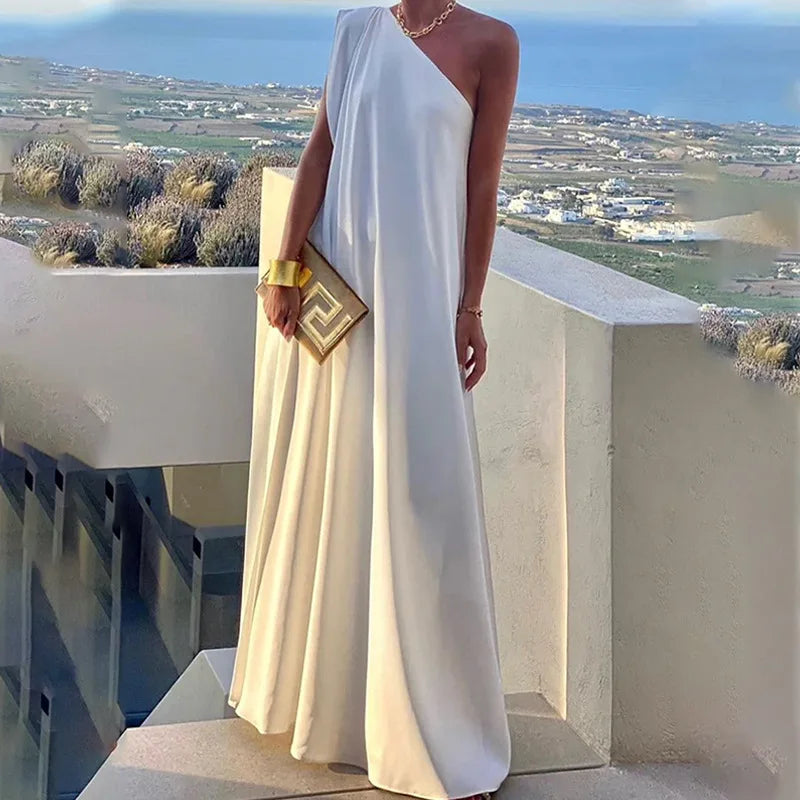 Elegant Women Loose Party Dress/Female Luxurious Sexy One Shoulder/ Celebrity Guest Cocktail Evening/Long Dress Robe.