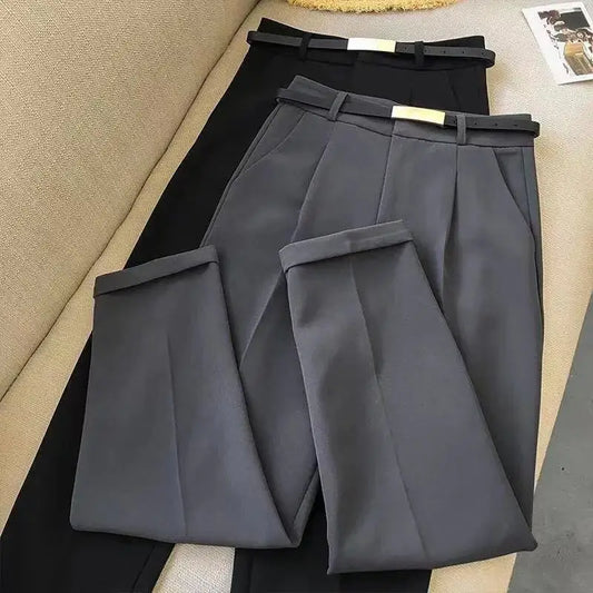 Elegant Summer Casual Pants Women Fashion Solid Color/Slim Straight Trousers/Chic Business Mujer Retro Belt.