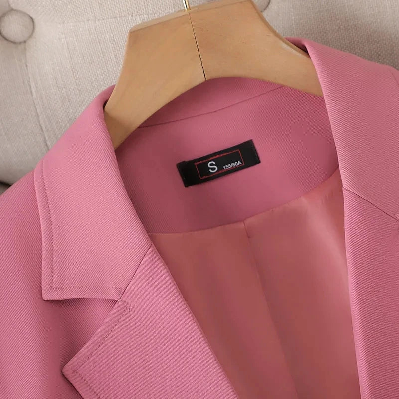 Pink Coffee Black Solid Blazer Female Long Sleeve Single Breasted Suit Jacket Coat Ladies Office Blazer Outerwear