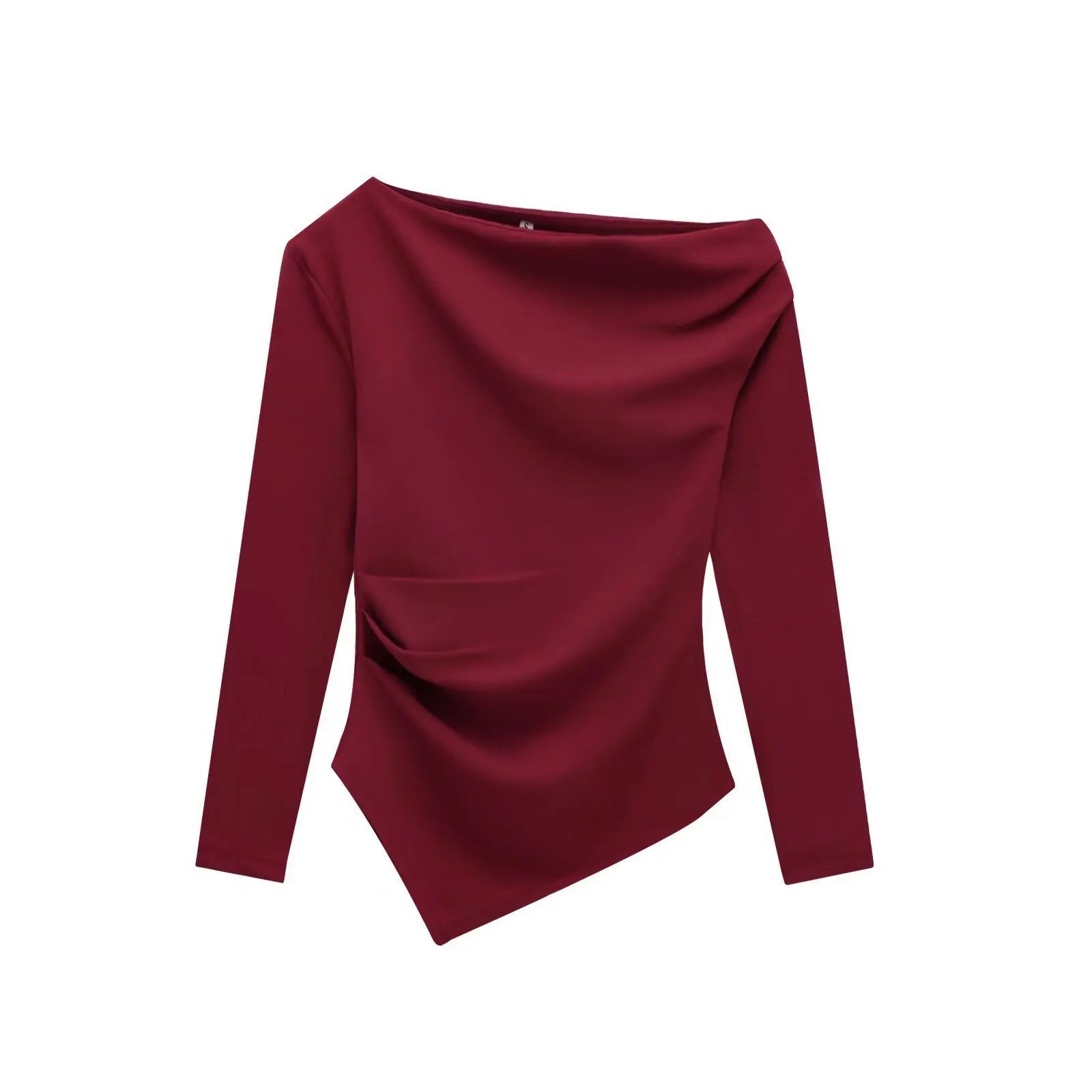 Fashion Chic Asymmetrical Pleated Blouse/Long Sleeve Solid T-Shirt Top.
