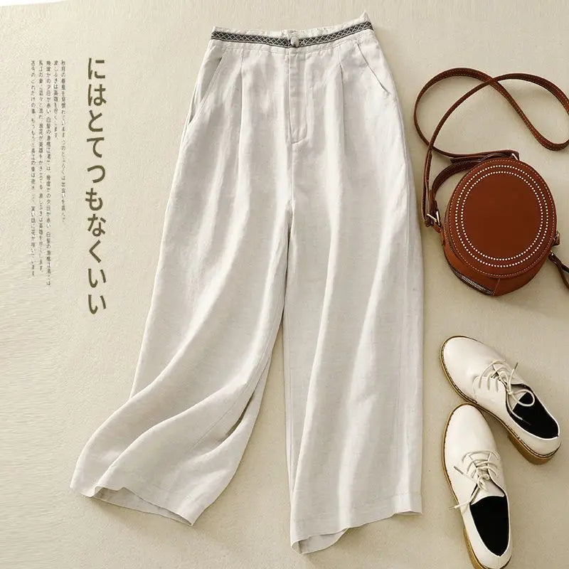 Comfy Linen Wide Leg Pants/Loose Flowy Versatile Cropped Trousers.
