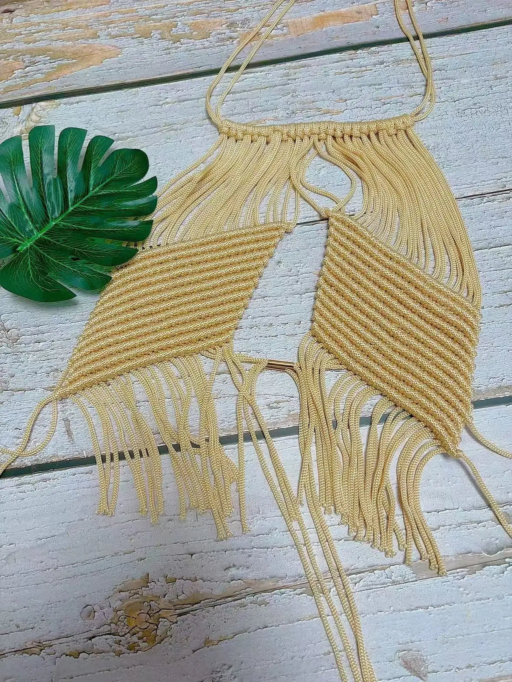 Bohemian Crochet Tassel Vest Cover/Halter Neck Backless Cropped  Vacation Camis.