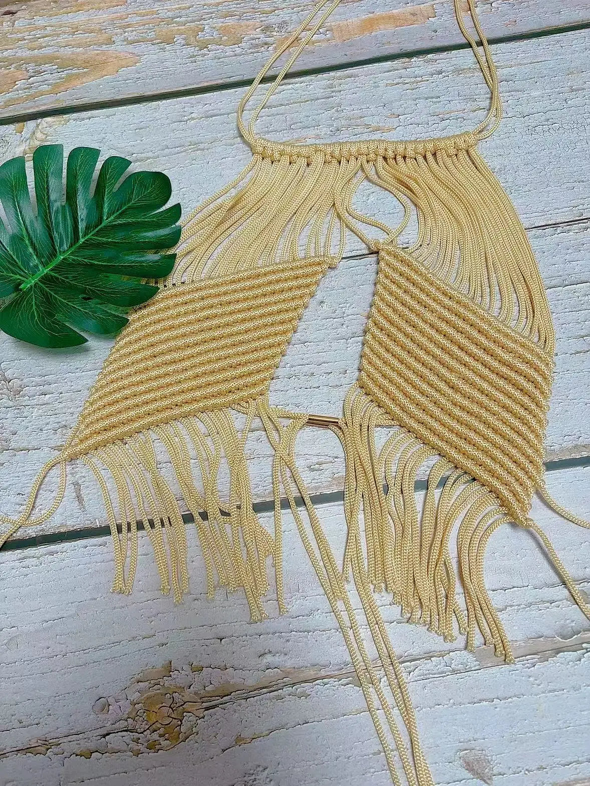 Bohemian Crochet Tassel Vest Cover/Halter Neck Backless Cropped  Vacation Camis.