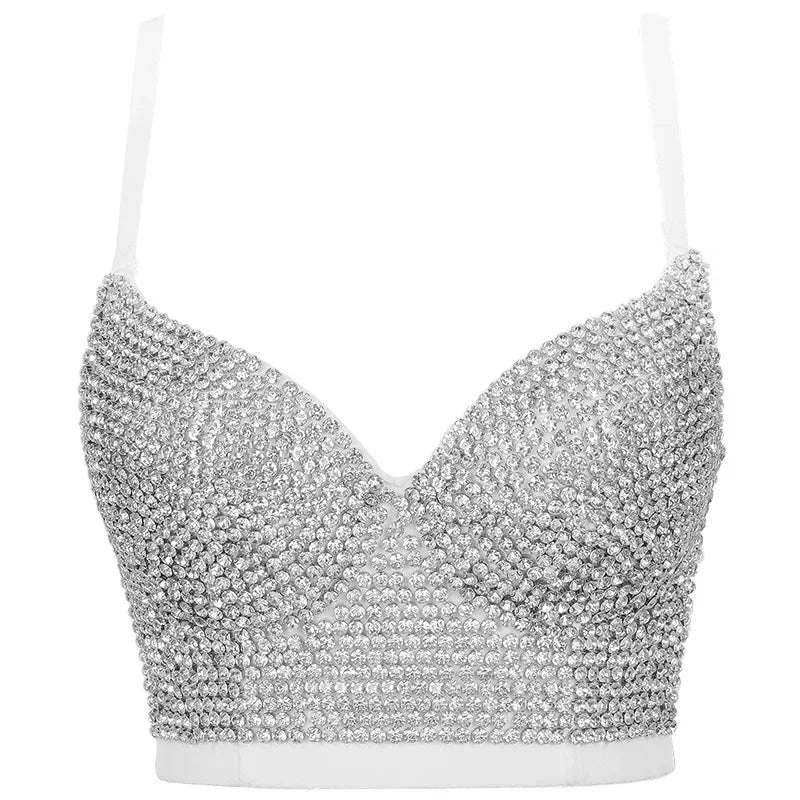 Fashion Sequined Tank Top/Shiny Shaper Push Up Bra/Sexy Halter Cropped Top/Bralette Corset Camis.