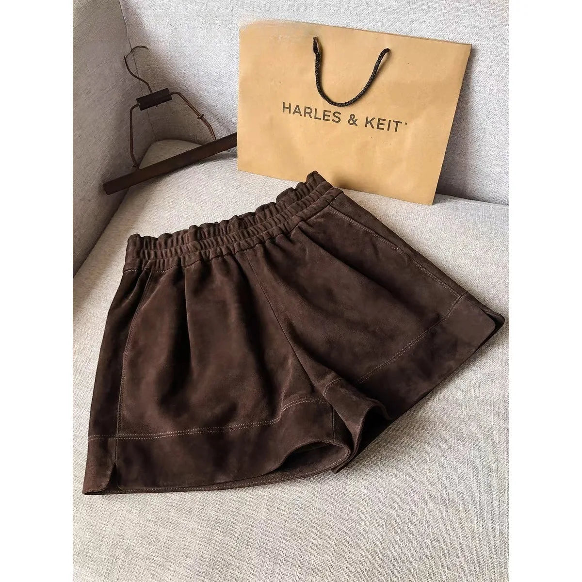 Women’s Brown Faux Suede Shorts – Elastic Waist Soft Leather-Look Fall Boutique Shorts