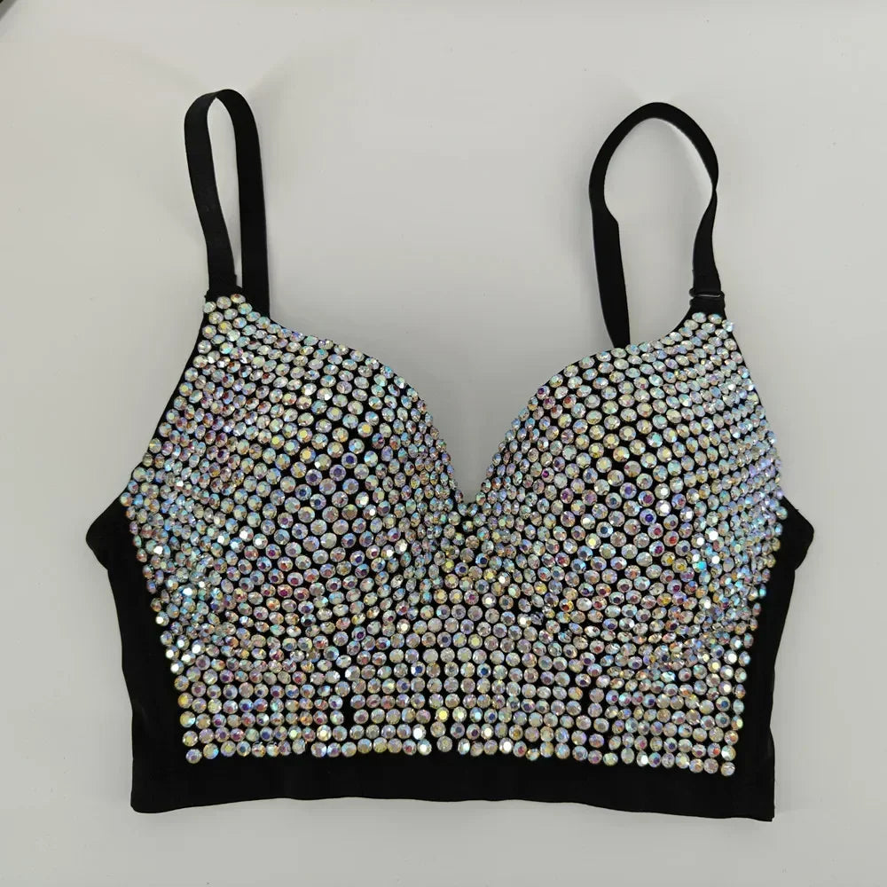 Fashion Sequined Tank Top/Shiny Shaper Push Up Bra/Sexy Halter Cropped Top/Bralette Corset Camis.
