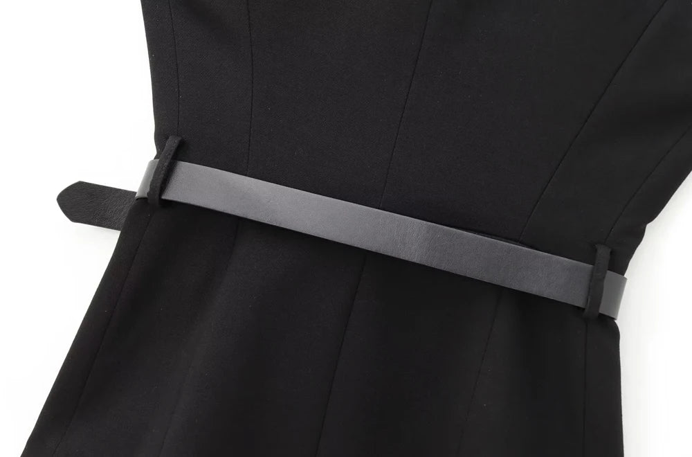 Commense Button Detail/TRZA-Women's Long Waistcoat with Belt, Front Gold Button/Fashion. Women Fashion Vintage Vest/Sleeveless Front Button Female Vest Tops With Belt