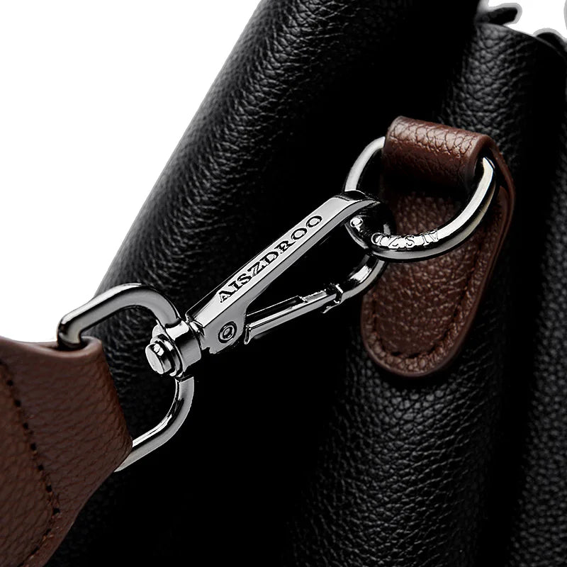 Elegant Genuine Leather Tote Handbag – Luxury Pattern Shoulder Bag with Braided Handle & Adjustable Strap